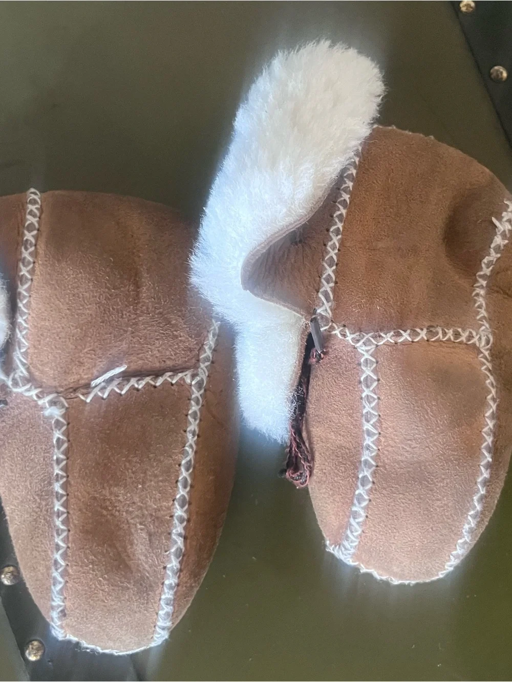 Cozy Brown Suede Baby Moccasin Booties sheepskin